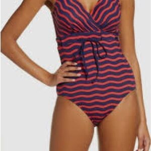 Tommy Bahama Size 12 One Piece Bathing Suit, Blue and Red Stripes